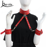 Vintage Goth Red Faux Leather Collar Big Necklace Set