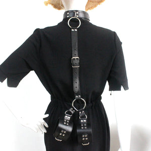 Vintage Gothic Faux Leather Collar Big Ring Necklace Set