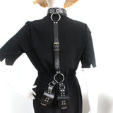 Vintage Gothic Faux Leather Collar Big Ring Necklace Set