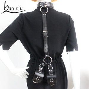 Vintage Gothic Faux Leather Collar Big Ring Necklace Set