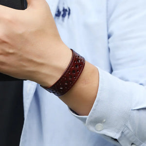 Vintage Hollow Leather Bracelets for Men Adjustable Wristband