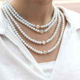 Vintage Initial Letter Necklace Women 6mm Simulated Pearl Bead Necklace