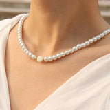 Vintage Initial Letter Necklace Women 6mm Simulated Pearl Bead Necklace