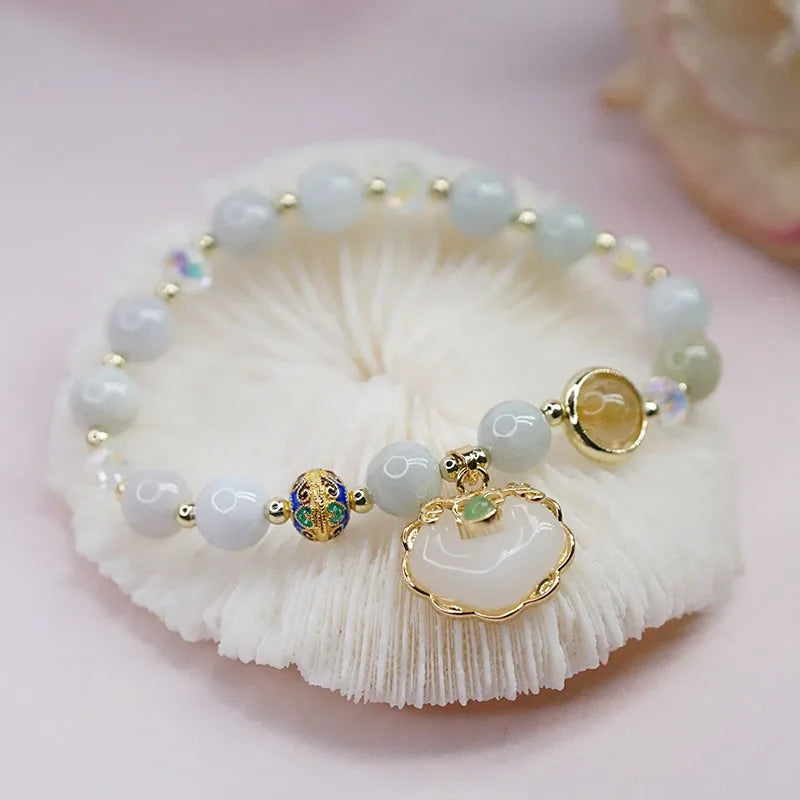 Vintage Jade Bracelet for Women Girls National Style Long Life Lock Transfer