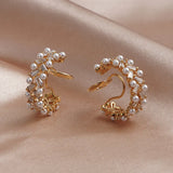 Vintage Japan Clip on Hoop Earrings Zircon Pearl No Pierced Ear Clips