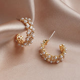 Vintage Japan Clip on Hoop Earrings Zircon Pearl No Pierced Ear Clips