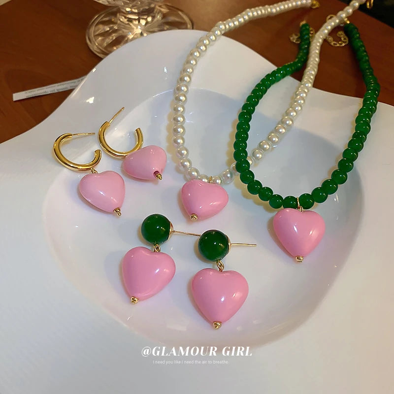 Vintage Heart Pendant Necklace with Pearl