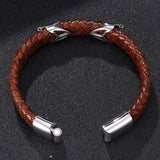 Vintage Brown Leather Bracelet Stainless Steel Clasp PD0082