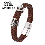 Vintage Brown Leather Bracelet Stainless Steel Clasp PD0082