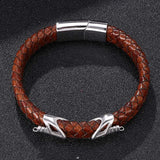 Vintage Brown Leather Bracelet Stainless Steel Clasp PD0082