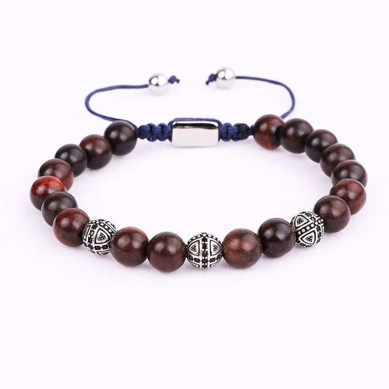 Vintage Cross Ball Wooden Beaded Macrame Bracelet Bangle