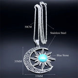 Vintage Moon & Sun Pendant Necklaces Stainless Steel Crescent Moon Necklace