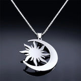 Vintage Moon & Sun Pendant Necklaces Stainless Steel Crescent Moon Necklace