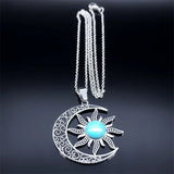 Vintage Moon & Sun Pendant Necklaces Stainless Steel Crescent Moon Necklace