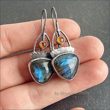 Vintage Moonstone Earrings Silver Flower Birds Hook Dangle Earring