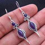 Vintage Moonstone Earrings Silver Flower Birds Hook Dangle Earring