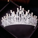 Vintage Multilayer Silver Crystal Pearl Tiara Crown Wedding Hair Accessories