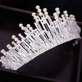 Vintage Multilayer Silver Crystal Pearl Tiara Crown Wedding Hair Accessories