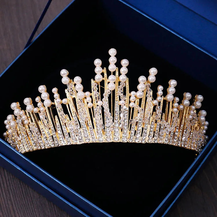 Vintage Multilayer Silver Crystal Pearl Tiara Crown Wedding Hair Accessories