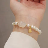 Vintage Hetian Jade Pearl Bracelet Gourd Pendant Hand Ornaments