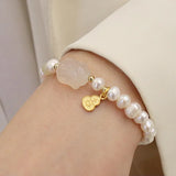 Vintage Hetian Jade Pearl Bracelet Gourd Pendant Hand Ornaments