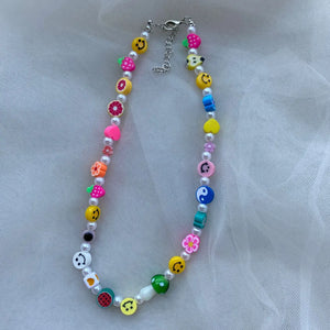 Vintage Pearl Flower Butterfly Bead Necklace Colorful Flower Butterfly Necklaces