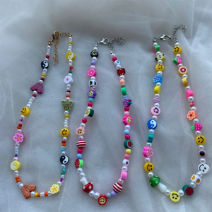 Vintage Pearl Flower Butterfly Bead Necklace Colorful Flower Butterfly Necklaces