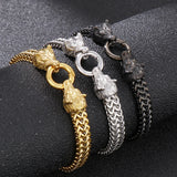 Vintage Stainless Steel Wolf Head Bracelet 8mm