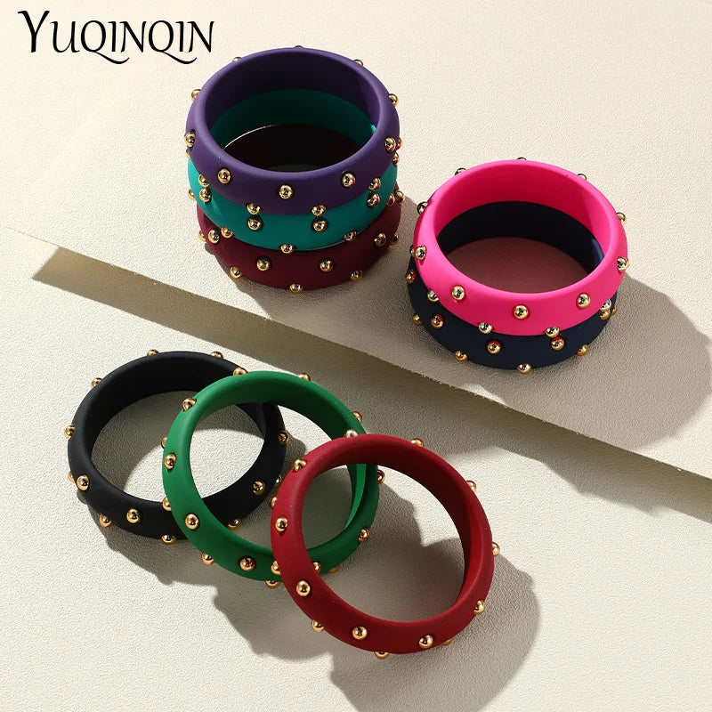 Vintage Resin Crystal Bangles Geometric Wide Cuff Bracelets