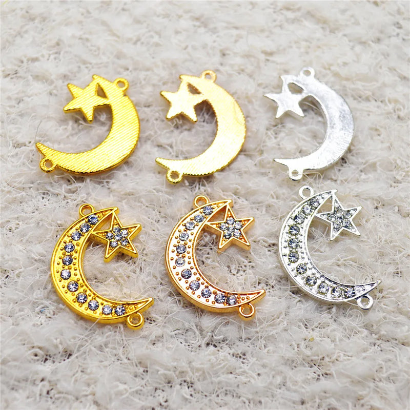 Vintage Rhinestone Necklace Charms Findings Islamic Crescent Moon Star