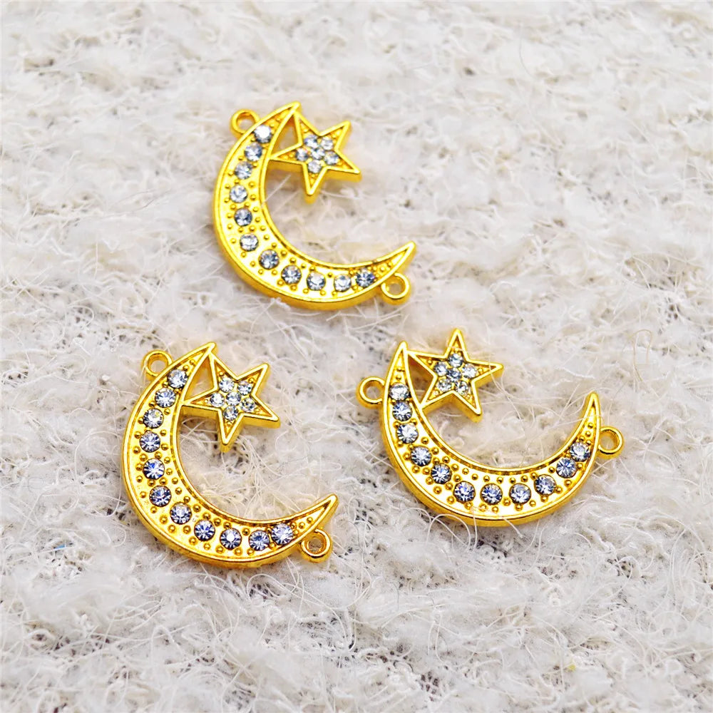 Vintage Rhinestone Necklace Charms Findings Islamic Crescent Moon Star