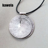 Vintage Round Alloy Leather Pendant Necklace