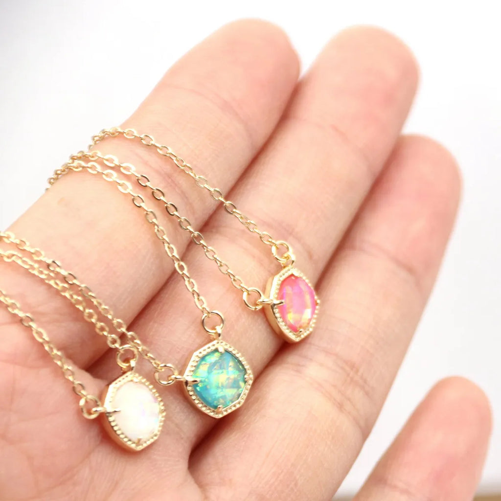 Vintage Geometric Candy AB Hexagon Pendant Necklace Christmas