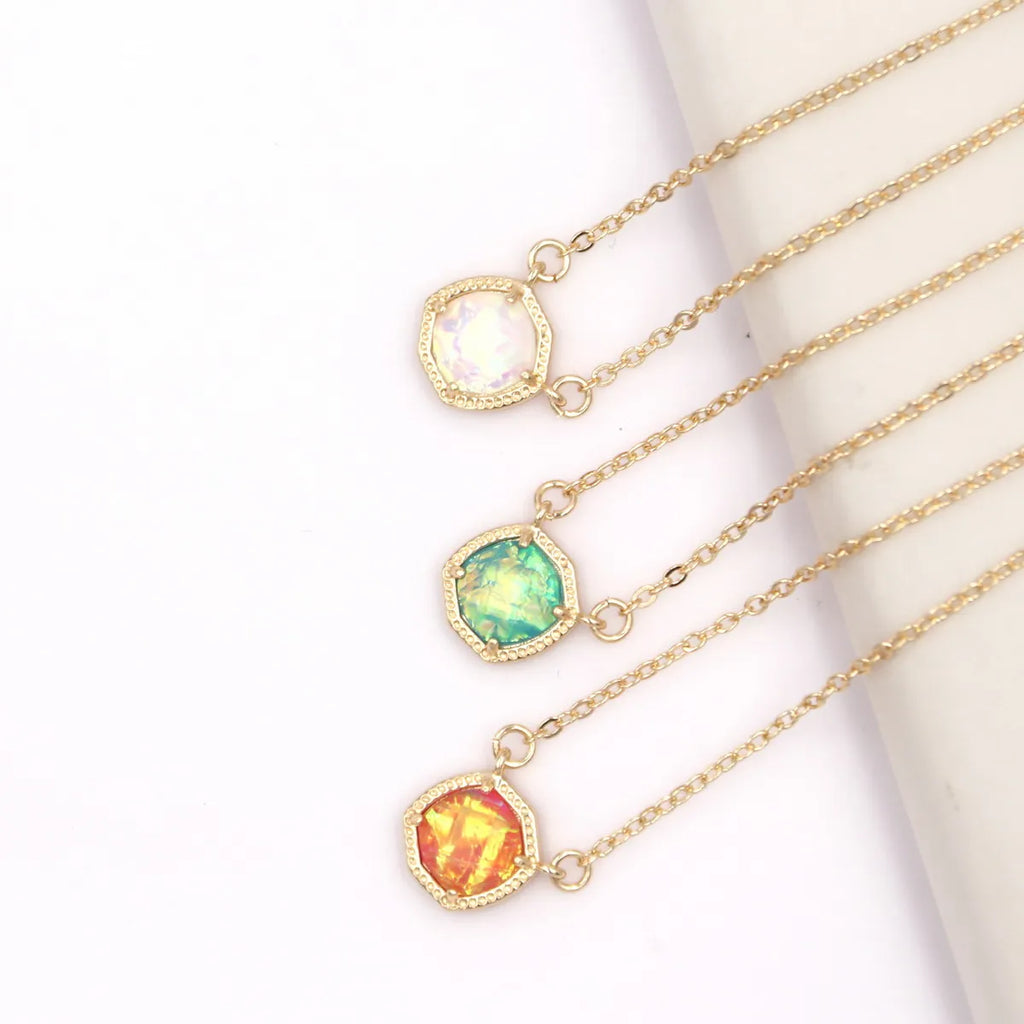 Vintage Geometric Candy AB Hexagon Pendant Necklace Christmas