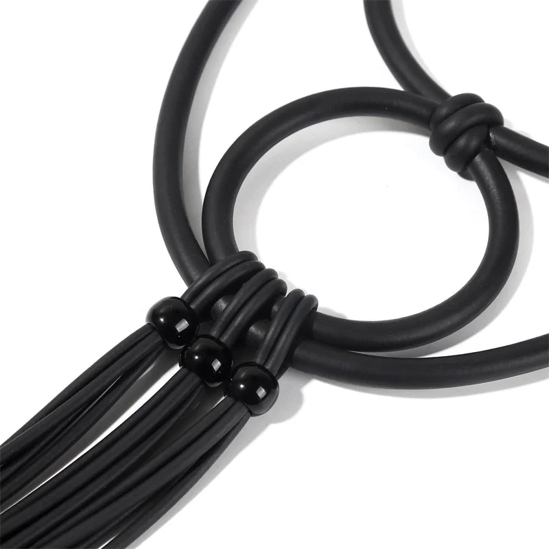 Vintage Style Leather Pendant Necklace Classic Sweater Chain
