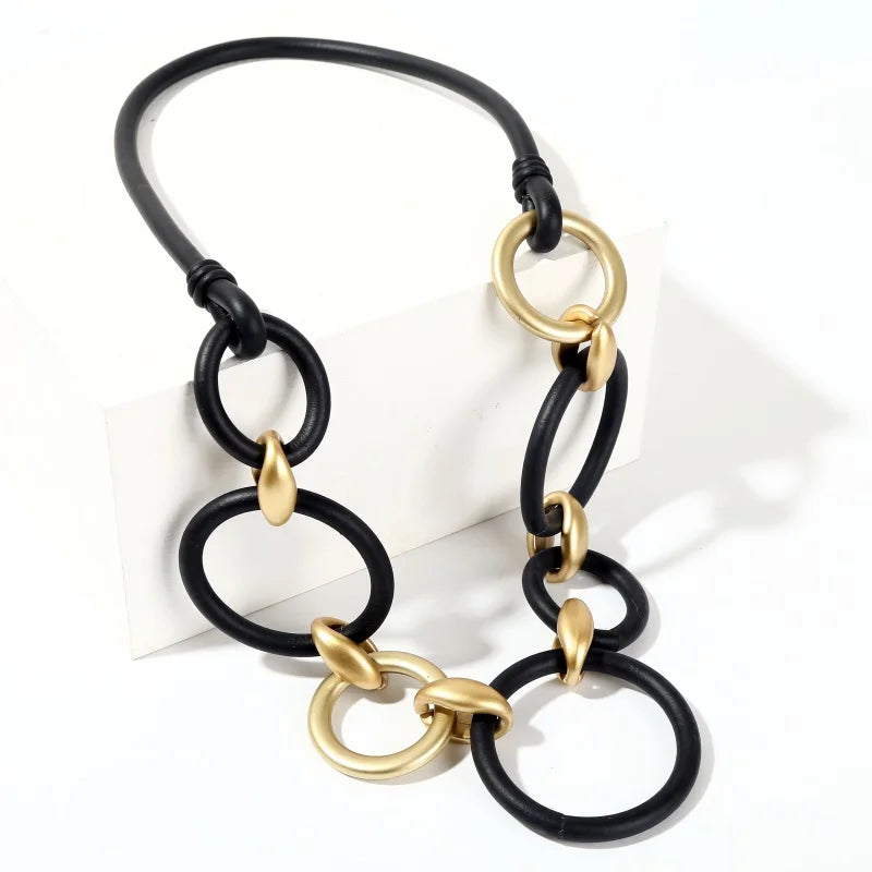 Vintage Style Leather Pendant Necklace Classic Sweater Chain