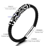 Vintage Style Stainless Steel Hollow Carved Cow Leather Men's Bracelet