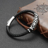 Vintage Style Stainless Steel Hollow Carved Cow Leather Men's Bracelet