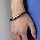 Vintage Style Stainless Steel Hollow Carved Cow Leather Men's Bracelet