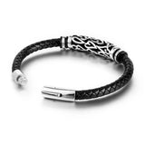 Vintage Style Stainless Steel Hollow Carved Cow Leather Men's Bracelet