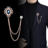 Vintage Tassel Chain Brooch Rhinestone Crystal Pin Shirt Collar Suit