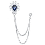 Vintage Tassel Chain Brooch Rhinestone Crystal Pin Shirt Collar Suit
