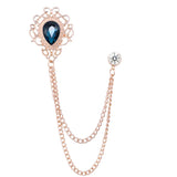 Vintage Tassel Chain Brooch Rhinestone Crystal Pin Shirt Collar Suit