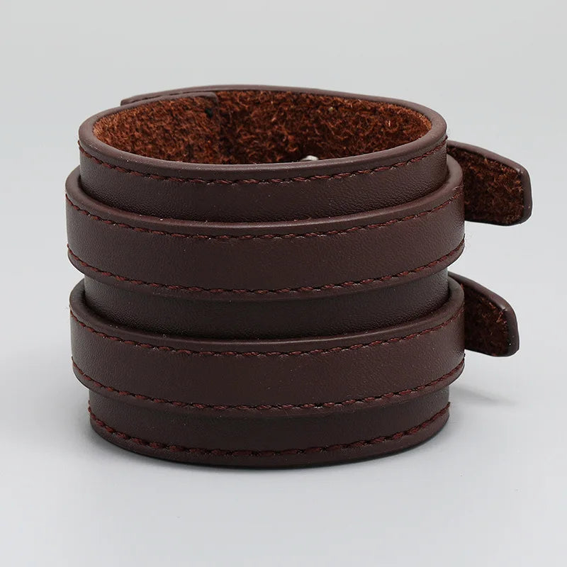 Vintage Wide Leather Bracelet Men's Jewelry Wrap Wrist Bracelets