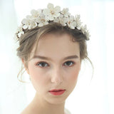 Vintage Women Crystal Pearl Hairband Leather Flower Tiara
