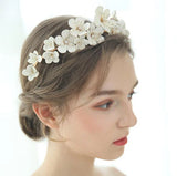 Vintage Women Crystal Pearl Hairband Leather Flower Tiara