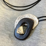 Vintage Wood Metal Pendant Necklace