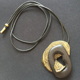 Vintage Wood Metal Pendant Necklace