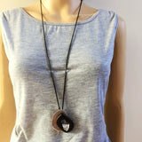 Vintage Wood Metal Pendant Necklace