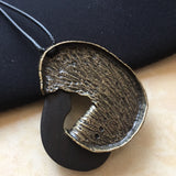 Vintage Wood Metal Pendant Necklace